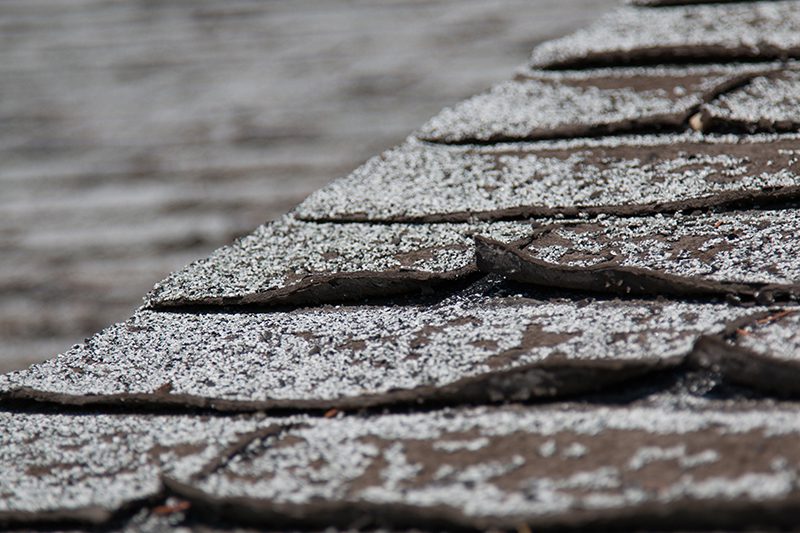 worn old shingles on a roof show signs needing a roof replacement
